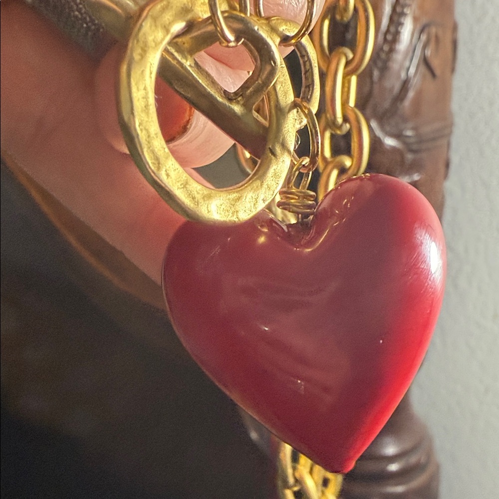 Chic and Chunky Gold Necklace with Red Heart Pendant from Wolf & Badger - Picture 2 of 6